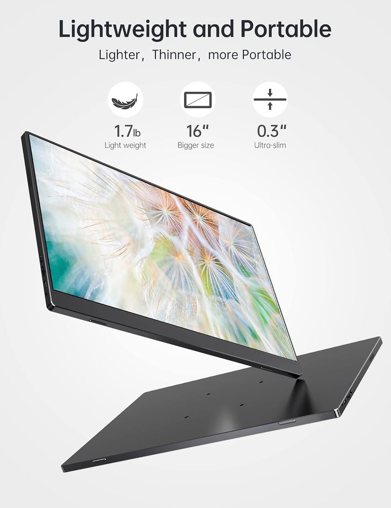 ForHelp 2.5k Portable Monitor 16inch 2560X1600 USB C Laptop Monitor HDMI Computer Display HDR IPS Gaming Screen w/Smart Cover & Dual Speakers for PC Mac Phone Xbox PS5 Switch Laptop - Image 4